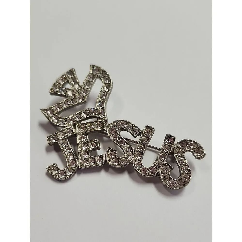 Jesus Rhinestone Brooch With Dove